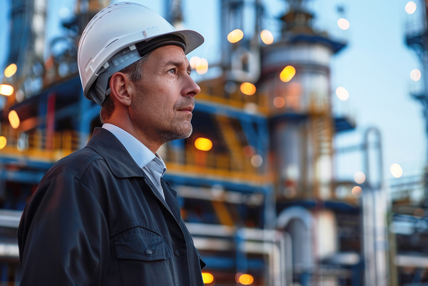 Engineer wearing white safety hat